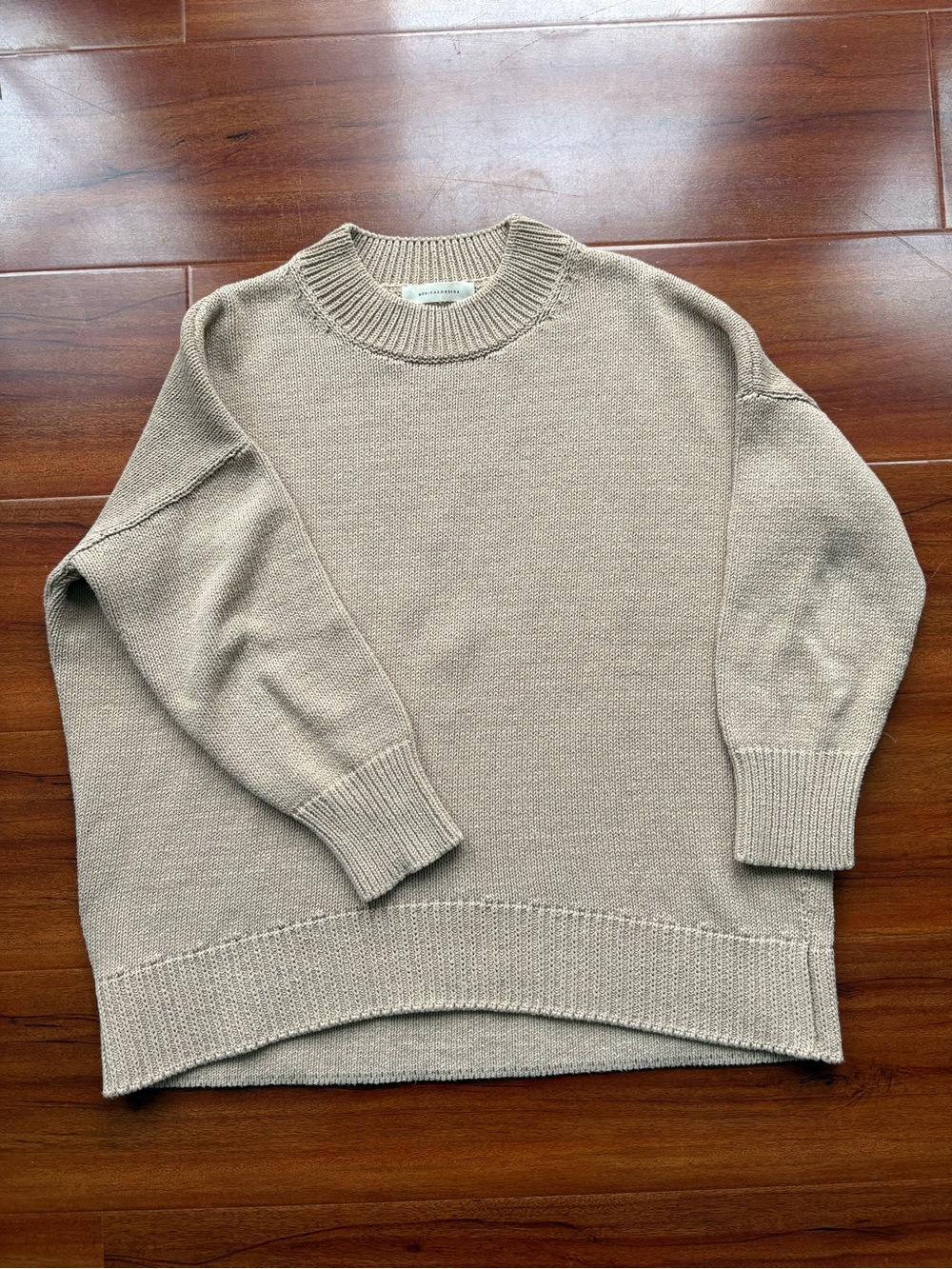 MONICA CORDERA Tan Beige Brown Neutral Crewneck Cotton Jumper Sweater O/S S M XS